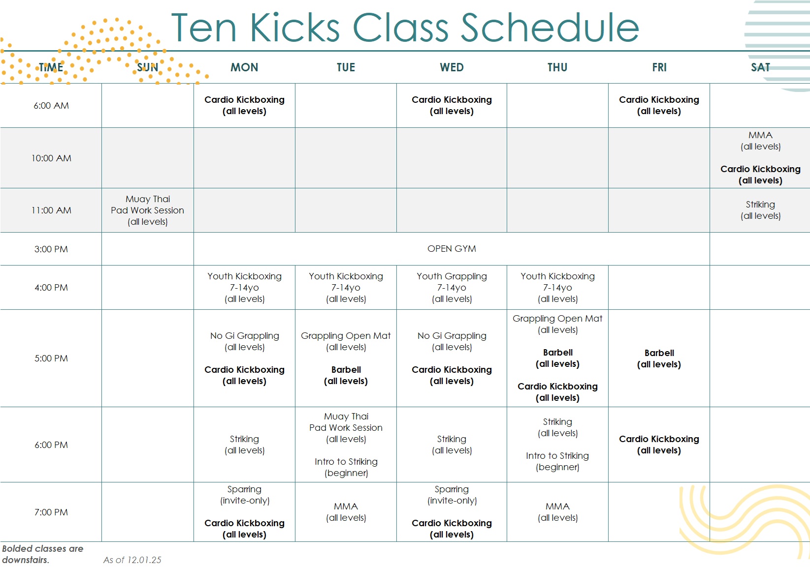 Ten Kicks Schedule_120125